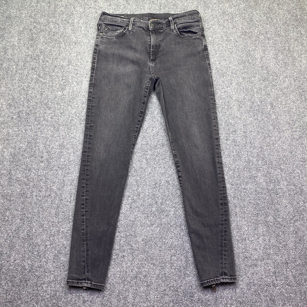 True Religion Halle Super Skinny Jeans Black Mid Rise Ankle Zip Sz 30 USA Grunge